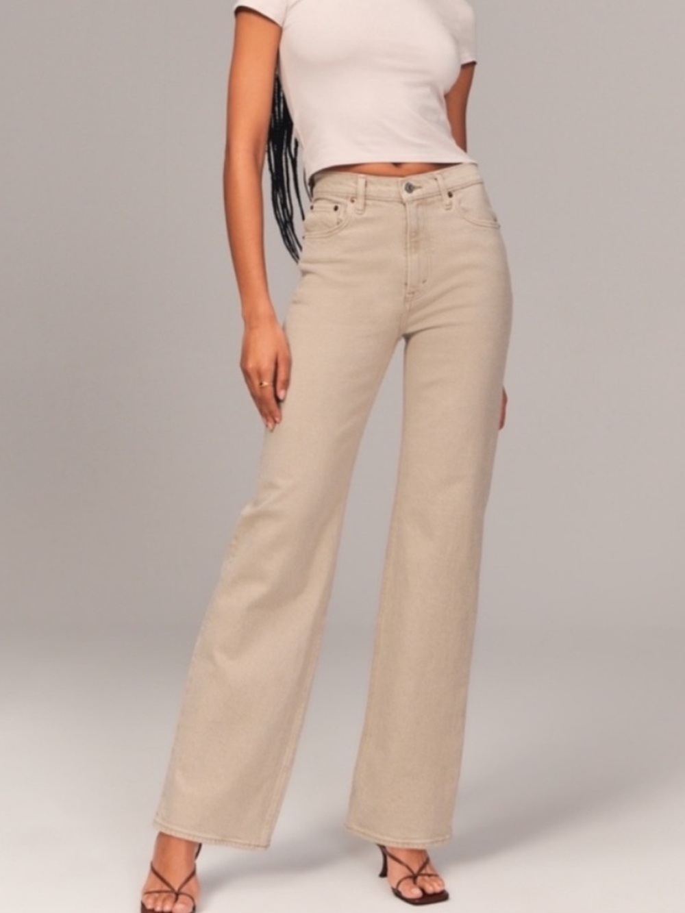 Abercrombie & Fitch High-Rise Wide-Leg Jeans in Beige